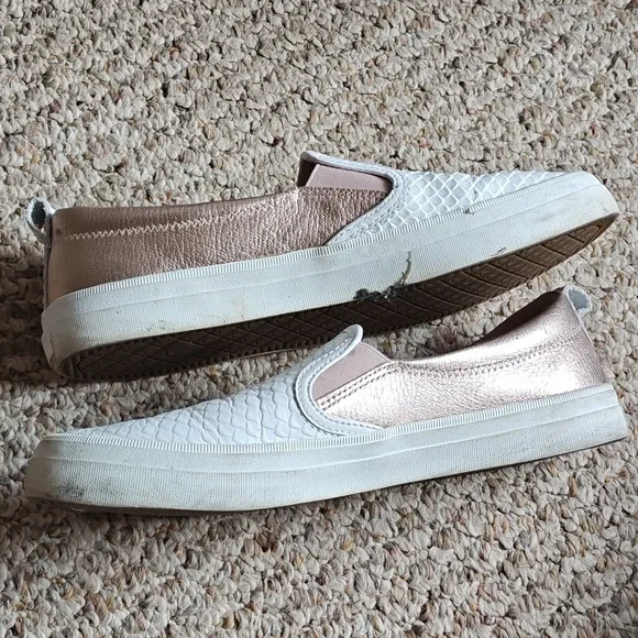 Sperry White w/ Rose Gold Accent Slip-On Sneakers Size 9 - Picture 2 of 7
